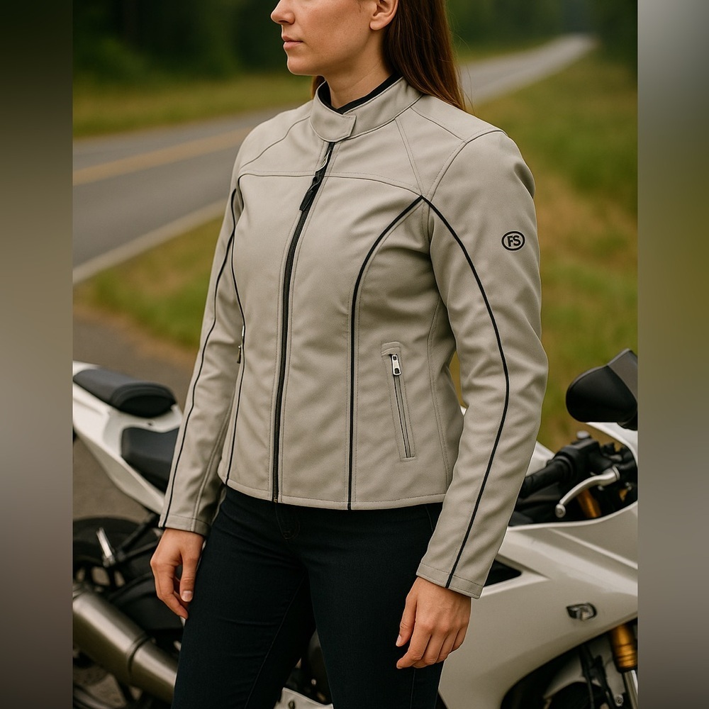 Women's Light Gray Utility Moto Jacket - Clean Minimal Design